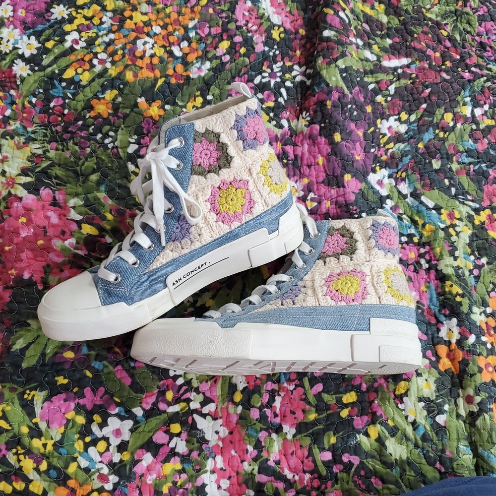 ASH "goa" crocheted + denim high top sneaker size 39